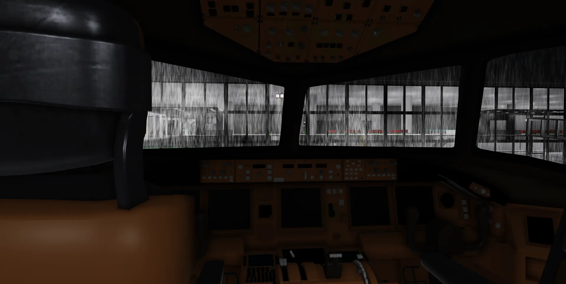 Cockpit du 777 sous la pluie